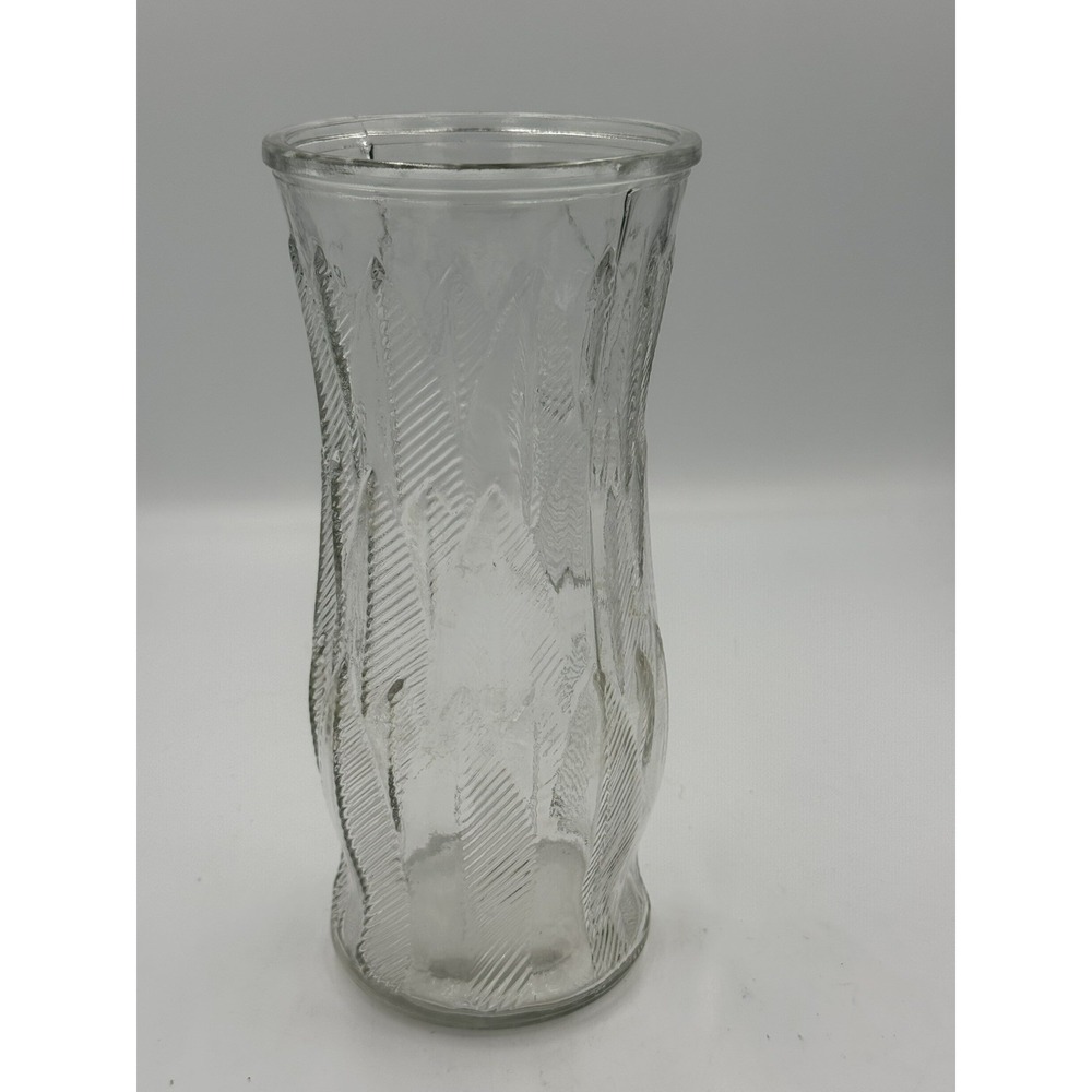 Brody Co. Clear Glass Vase with a Feather Pattern- Vintage 9.5 In